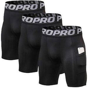 NWT - Men's Running Compression Shorts w/ Pocket (3 Pack) - Black